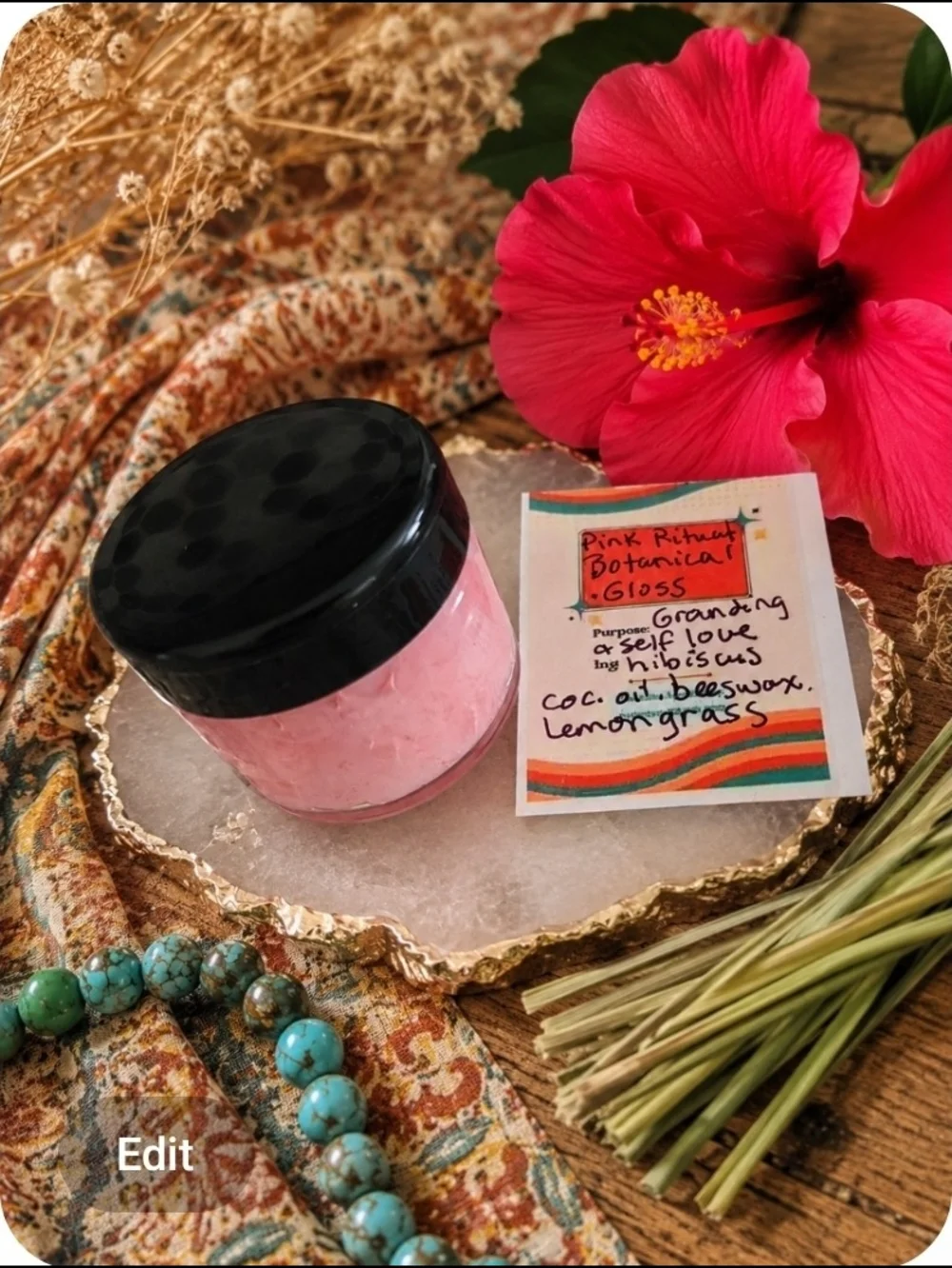 4/$15 Pink Ritual Botanical Lip Gloss -  20ml All Natural Makeup